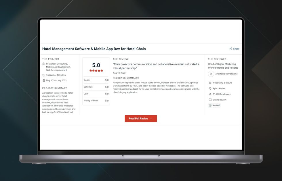 Acropolium's reviews as the best chatbot development company worldwide