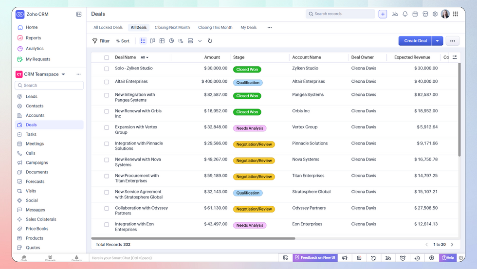 Zoho CRM Interface