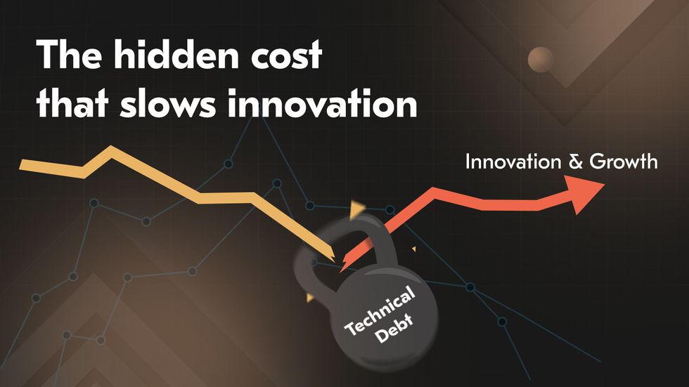 Illustration symbolising how technical debt limits business growth. how technical debt limits business growth.